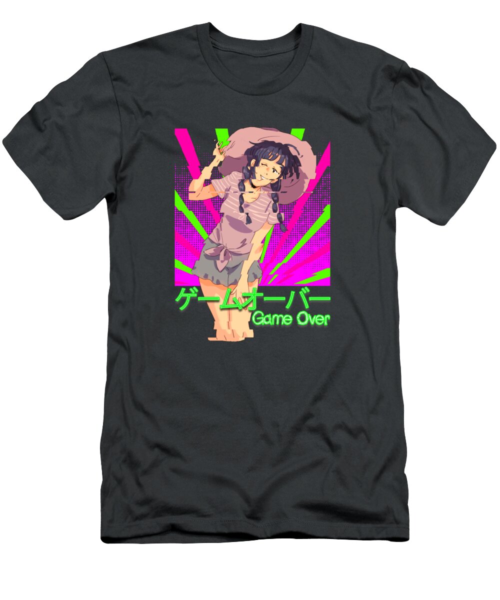 Vaporwave Glitched Game Over Anime Girl Christopher Hollon T-Shirt