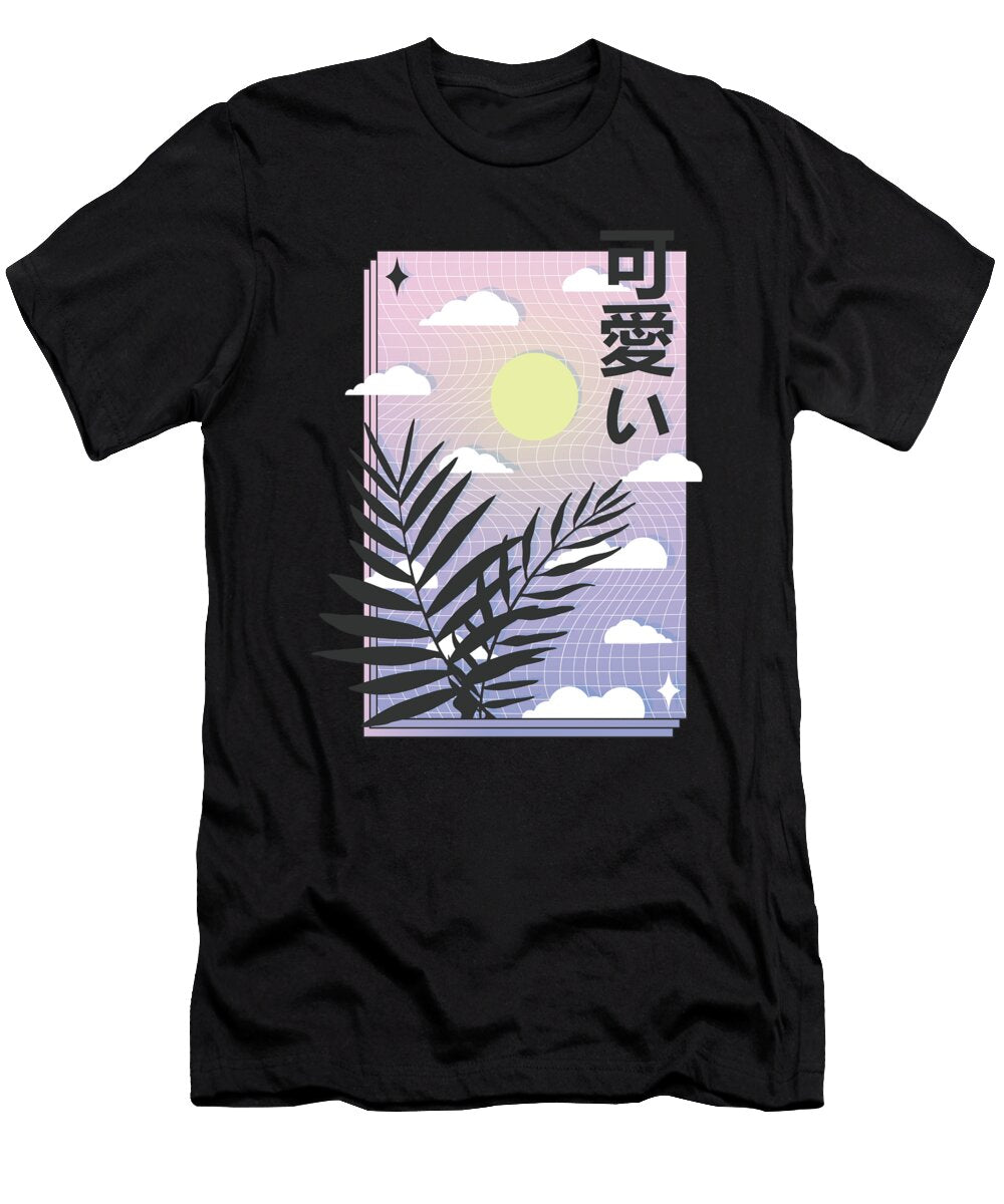 Vaporwave Japanese Sky with Sun and Plants Designed By Vexels T-Shirt