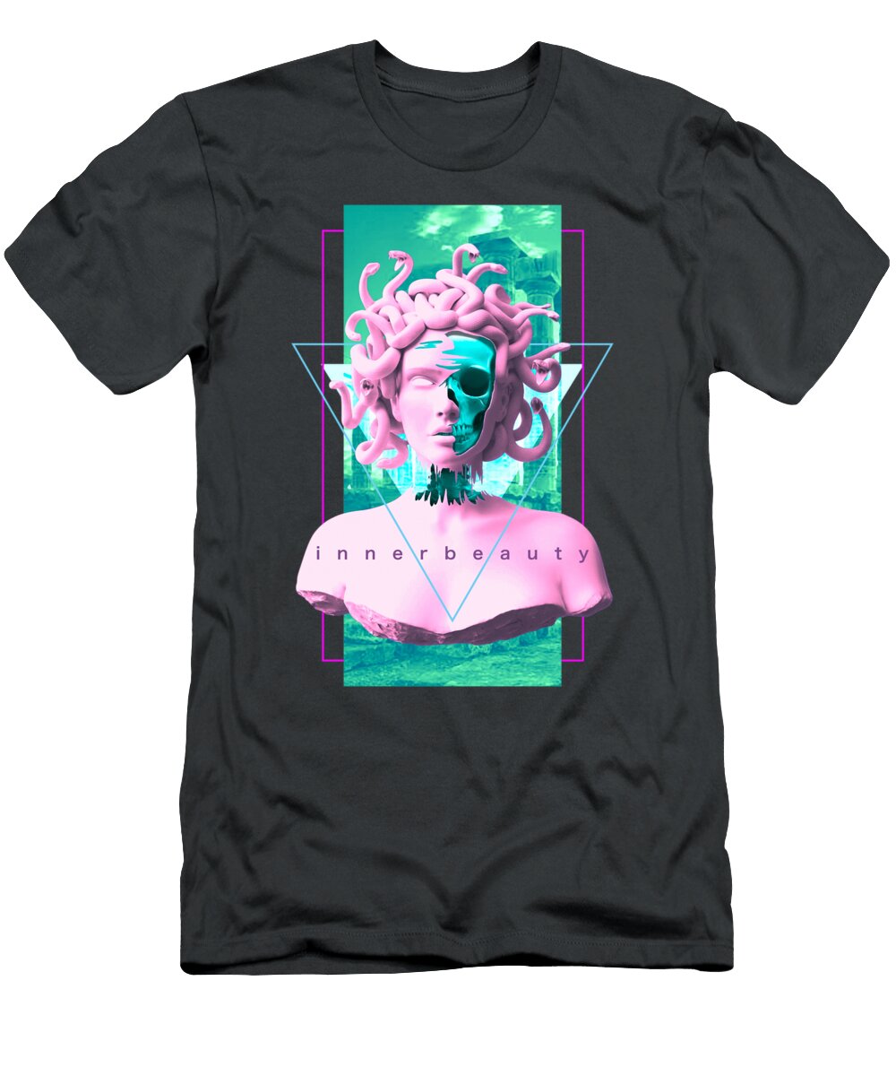 Vaporwave Medusa Statue with Skull Aesthetic Art Retro Maple Darci T-Shirt