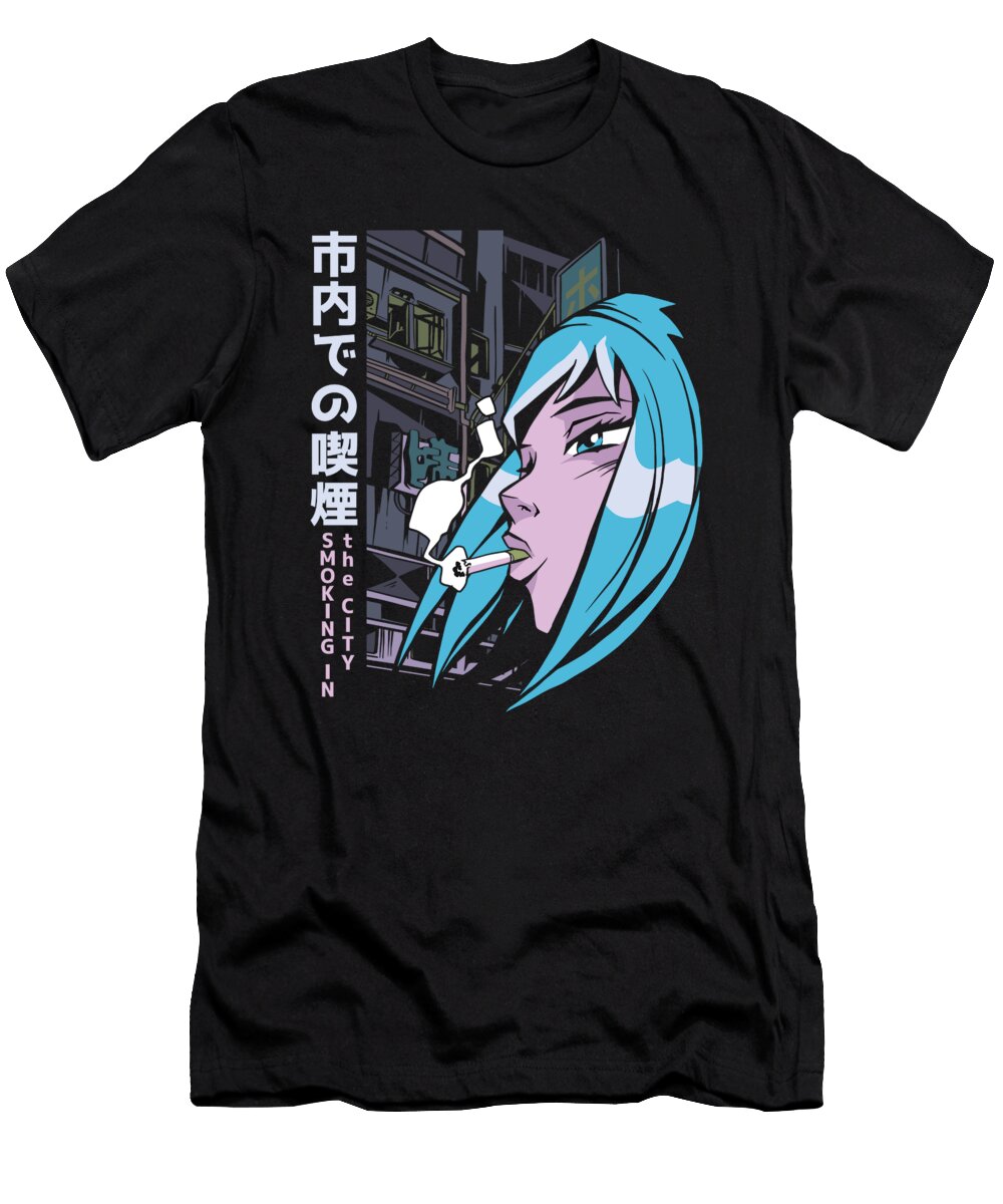 Vaporwave Smoke in the City Japanese Girl Smoking Licensed Art T-Shirt