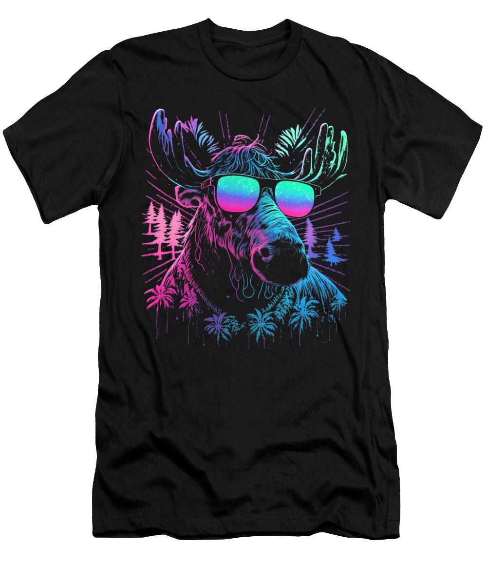 Vaporwave Synthwave Moose in Sunglasses 80s Maisie Jackson T-Shirt