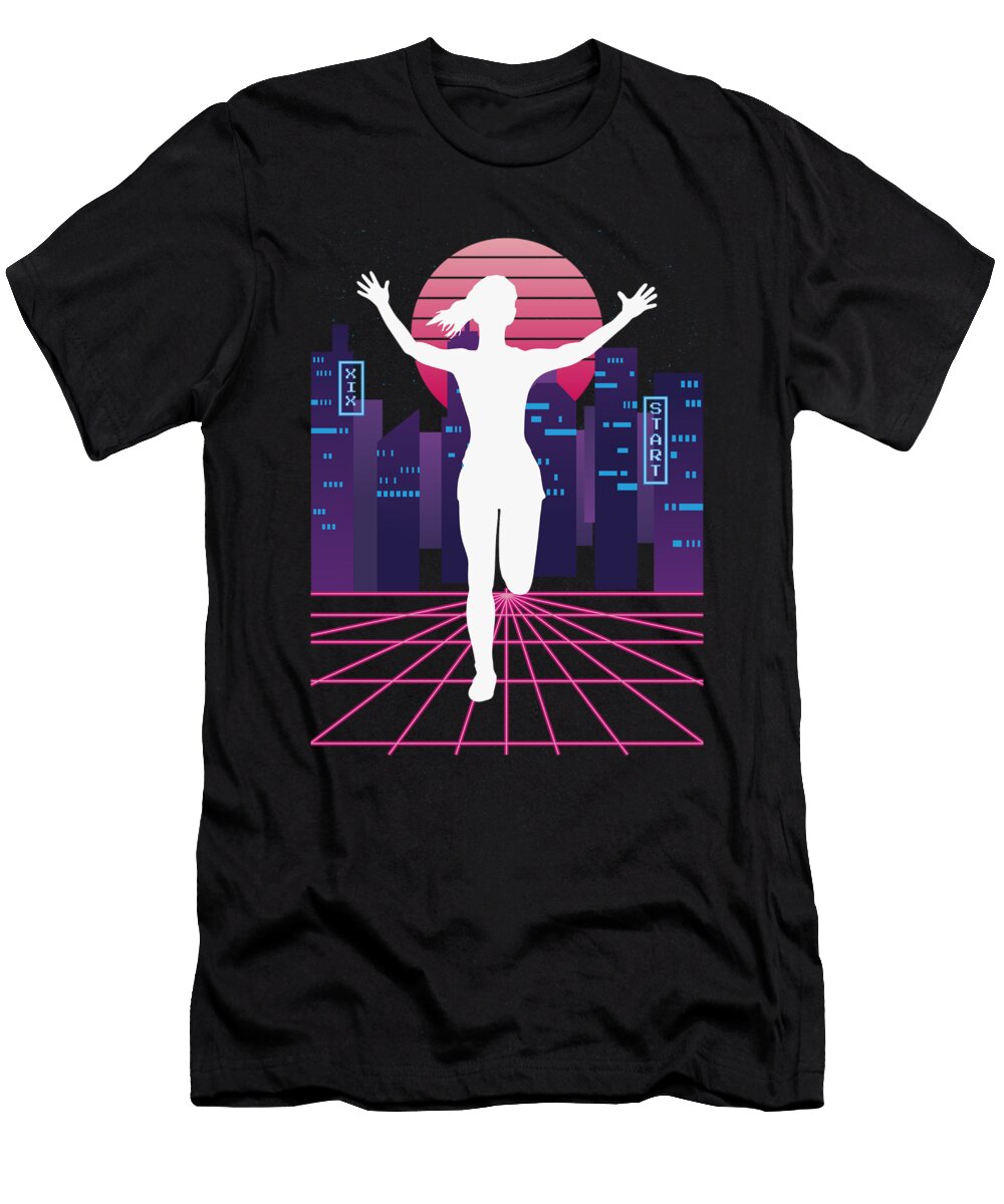 Vaporwave Synthwave Skyline Marathon Trail Running Greenoptix T-Shirt