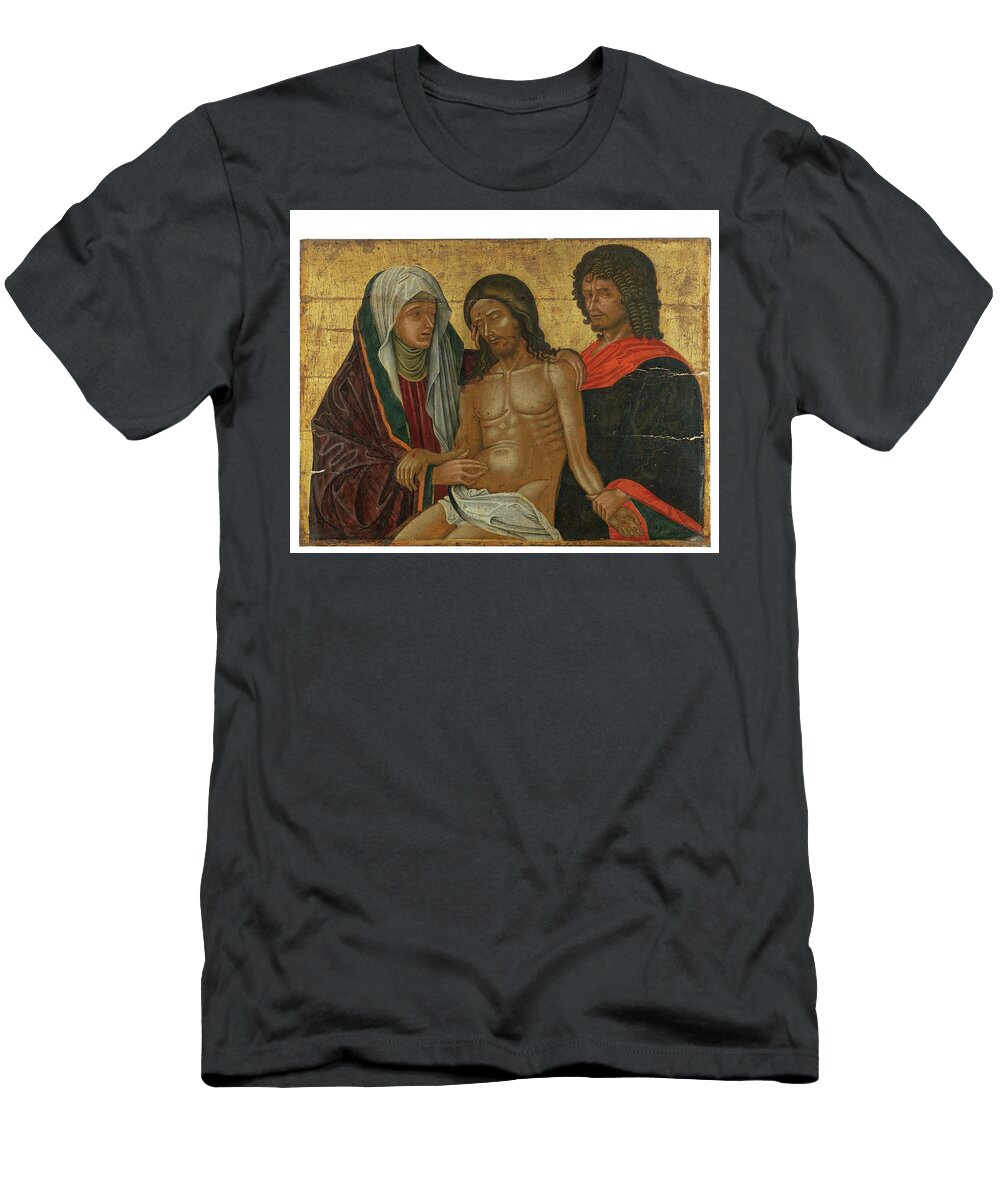 Veneto Cretan School the Dead Christ Supported By the Madonna and Saint John the Evangelist Celestial Images T-Shirt