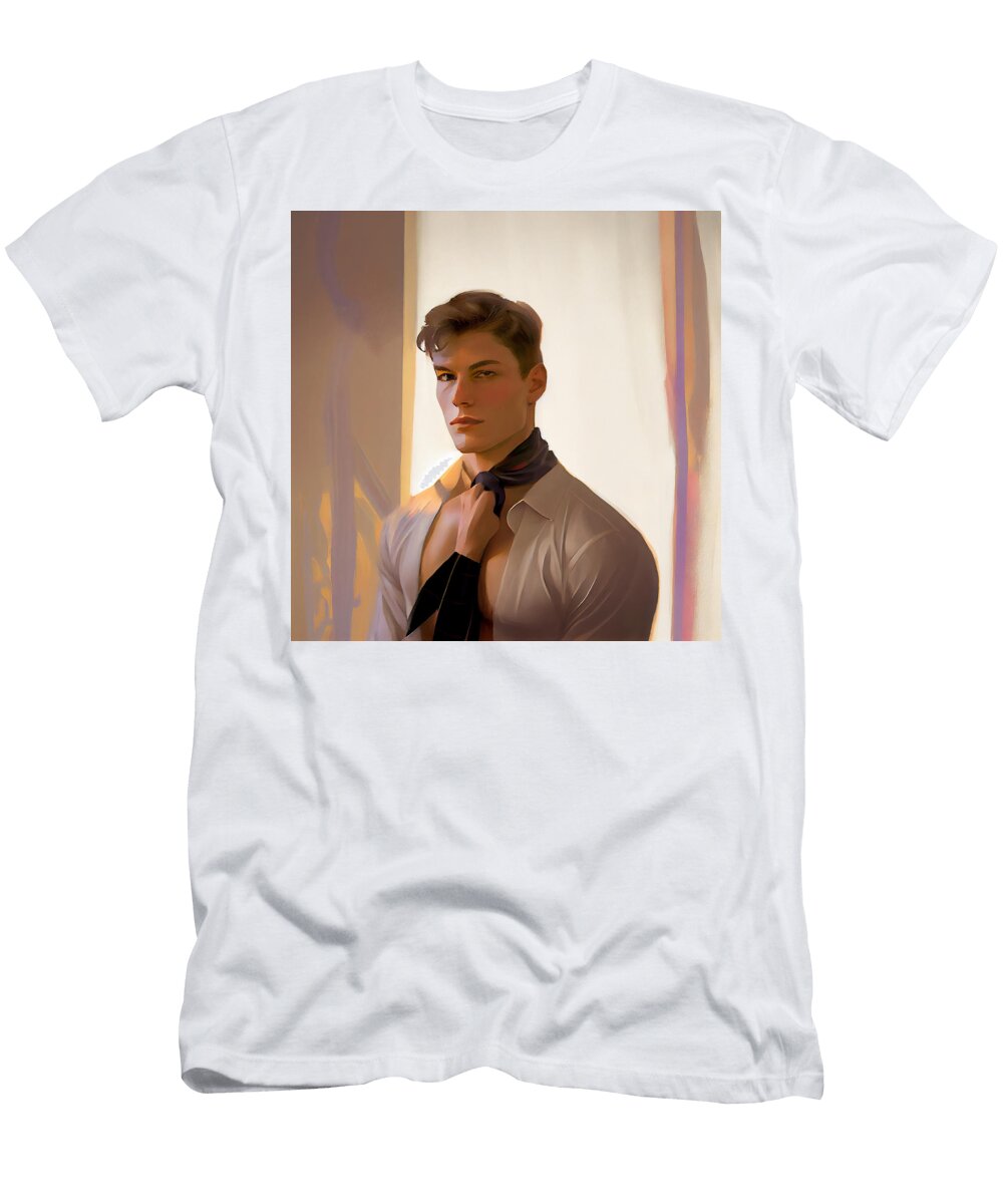 Very Handsome Fashion Model in a Jack Kirby St By Asar Studios Celestial Images T-Shirt
