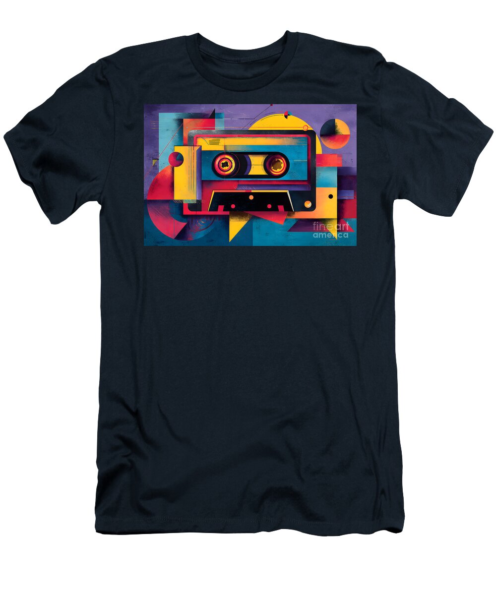 Vibrant Geometric Cassette Bold Abstract Tape Design with Dynamic Shapes and Retro Energy Olfactoart Studio T-Shirt