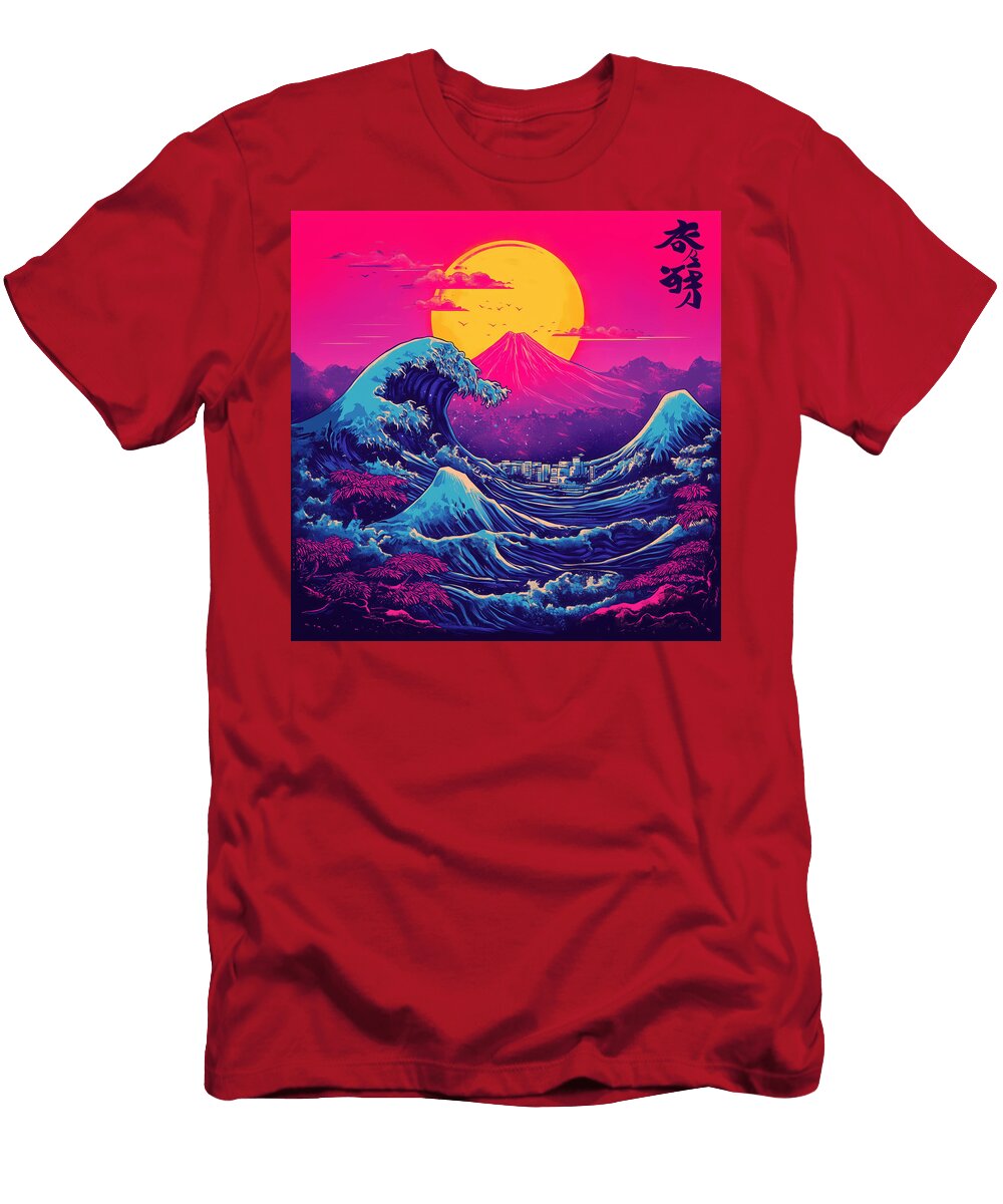 Vibrant Neon Great Wave Mt Fuji Sunset Costa Taterina T-Shirt