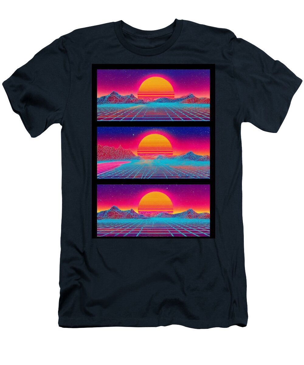 Vibrant Retro Synthwave Sunset Triptych Canvas Grayson Sheppard T-Shirt