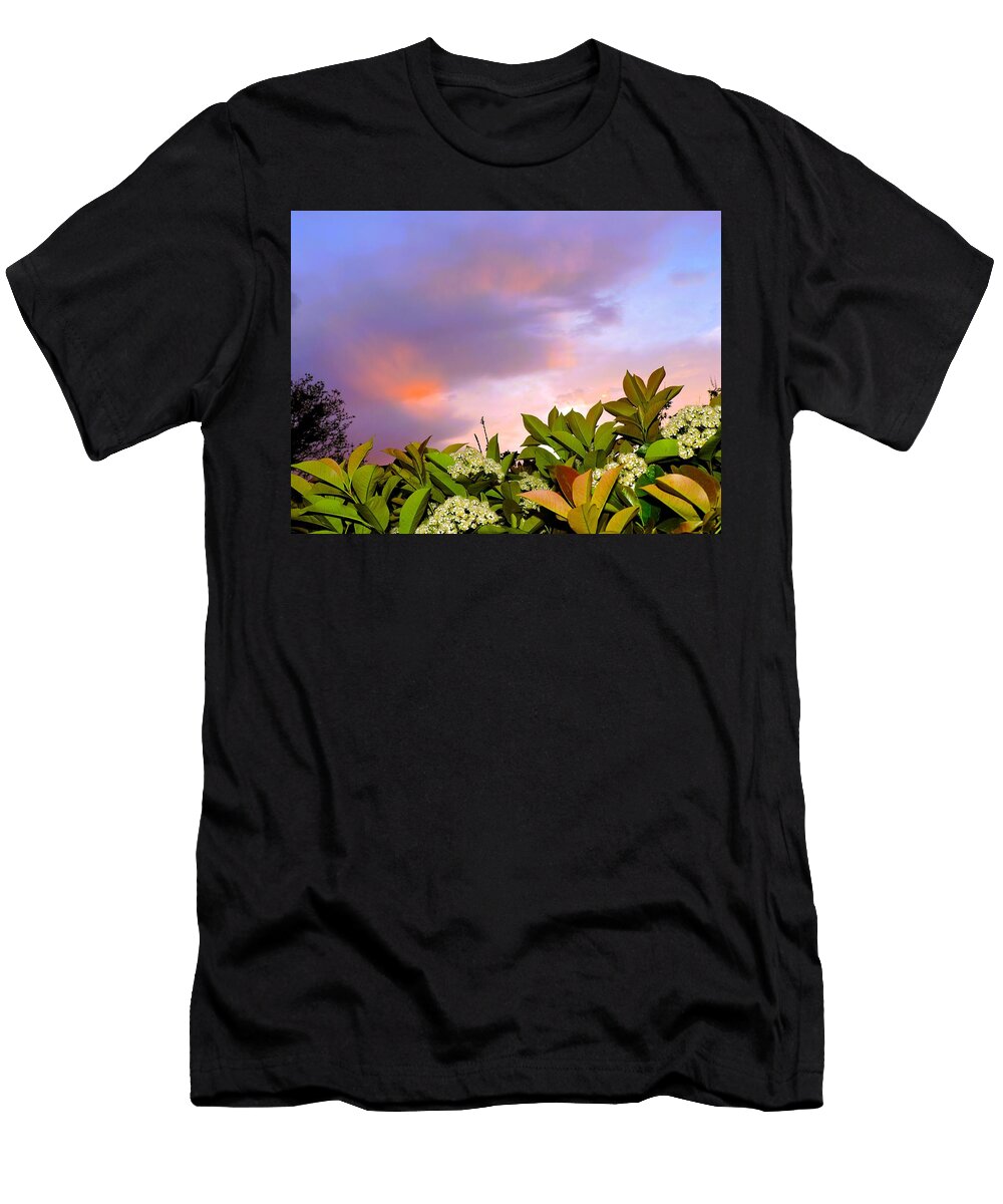 Vibrant Sunset Over Blossoming Shrubs Mario G Rivera T-Shirt