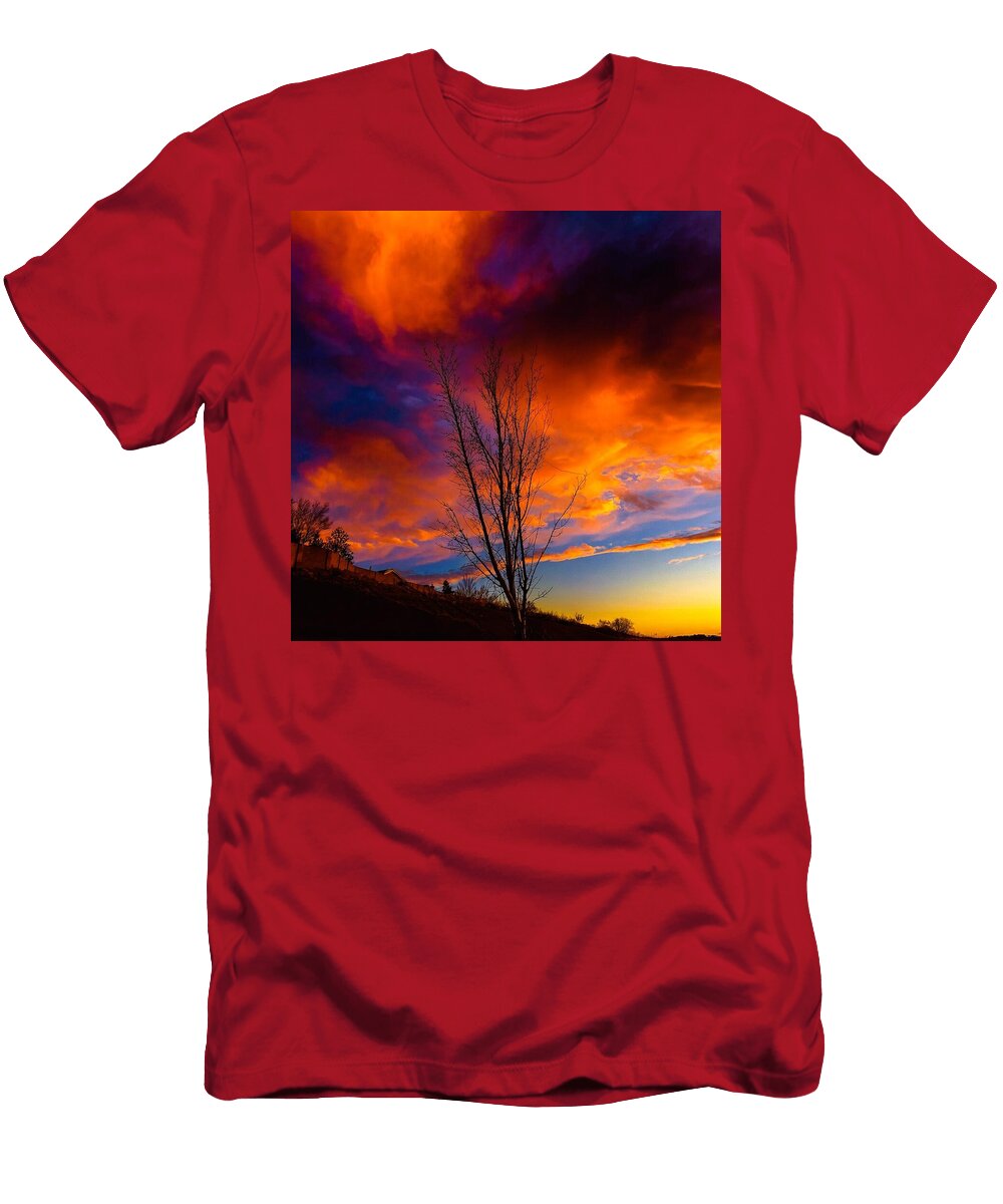 Vibrant Sunset Over Silhouetted Tree Mario G Rivera T-Shirt