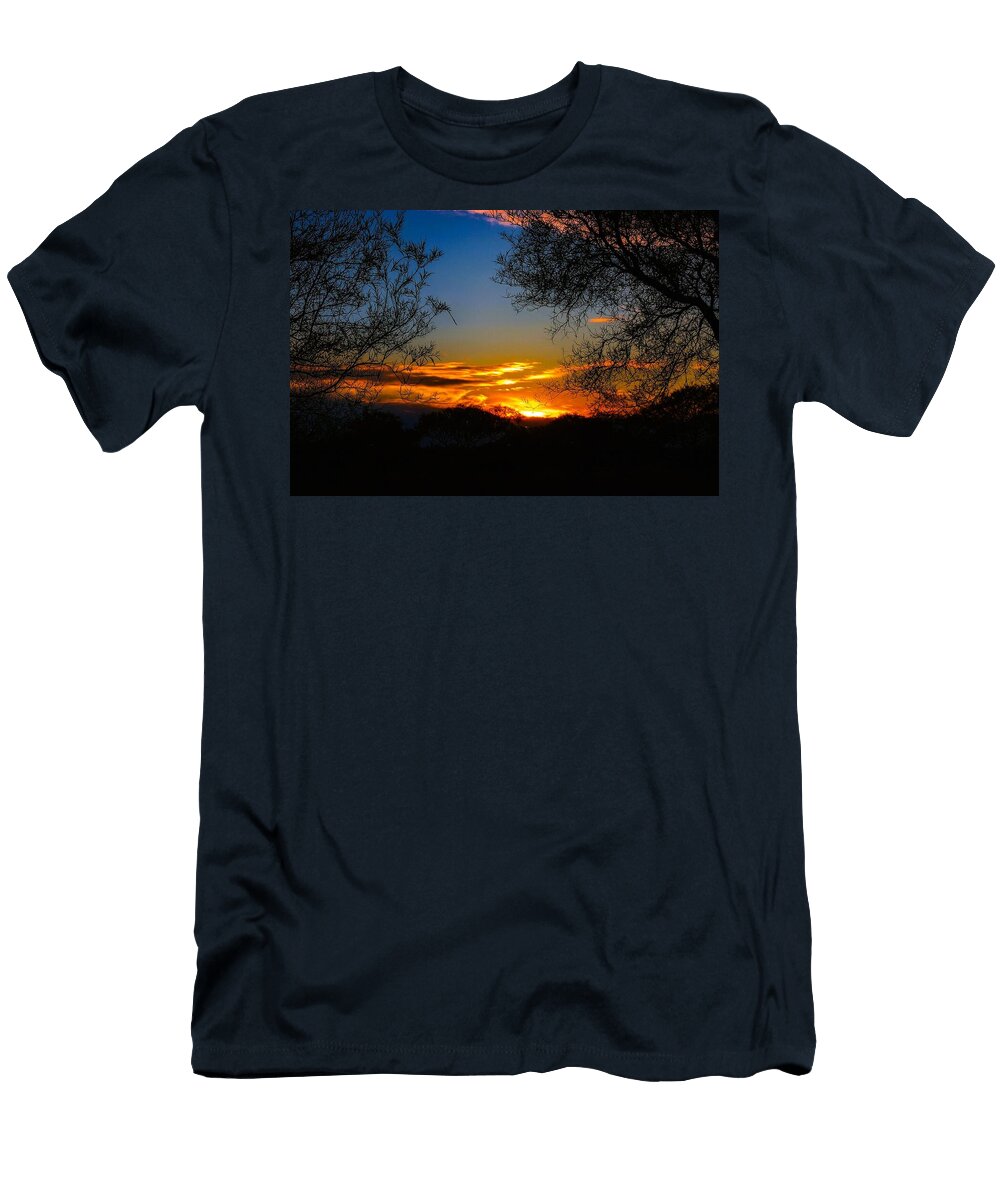 Vibrant Sunset Through Silhouetted Trees Mario G Rivera T-Shirt