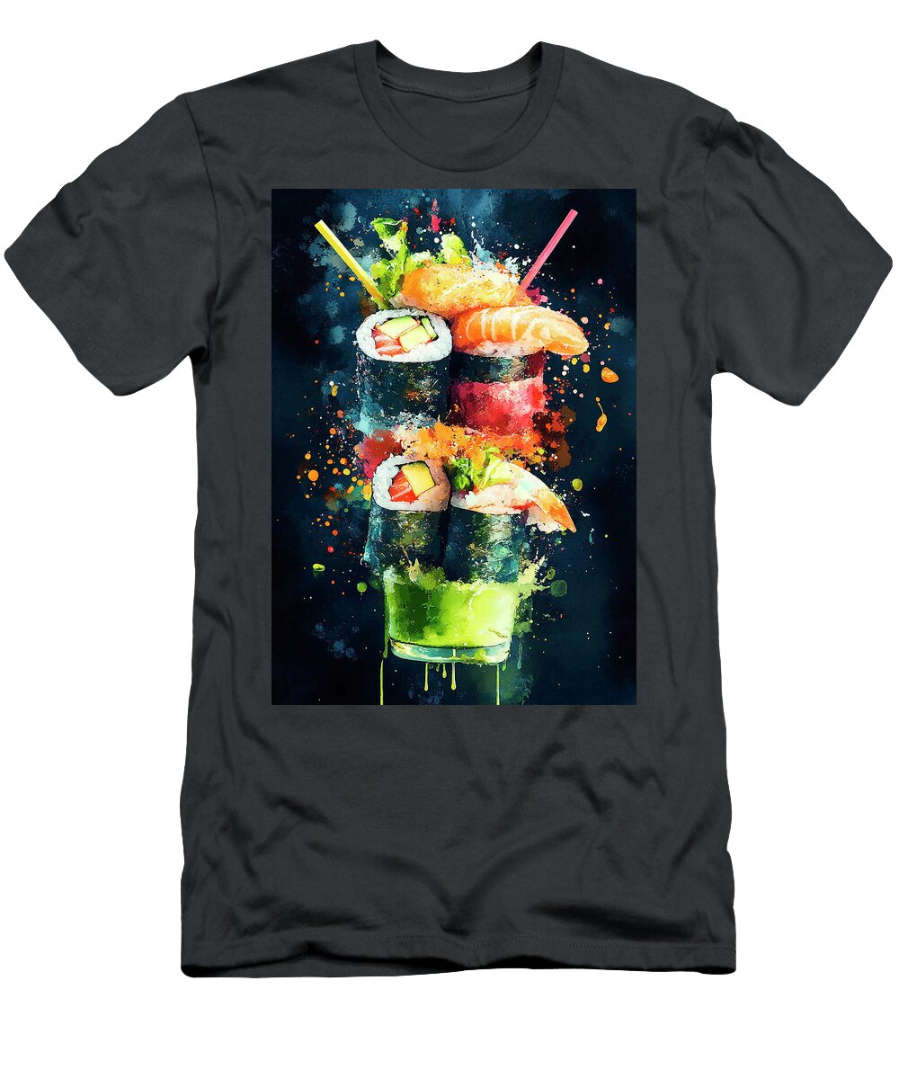 Vibrant Sushi Art with Colorful Drinks Merssi Norely T-Shirt