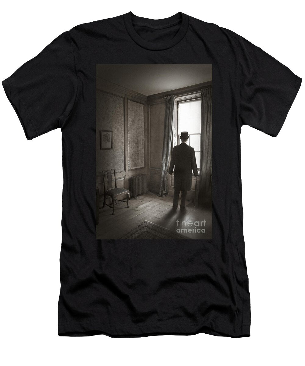 Victorian or Edwardian Man with Top Hat Looking Out of a Window Lee Avison T-Shirt