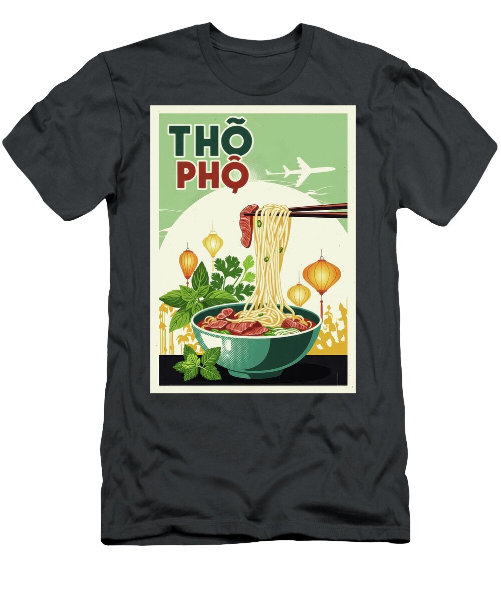 Vietnamese Pho and Lanternsretro Pho Travel Poster Illustration Travel Poster Art Print T-Shirt