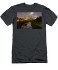 View of Downtown Houston Skyline and Buffalo Bayou Waterway with Super Moon Rising Behind the Clouds Silvio Ligutti T-Shirt