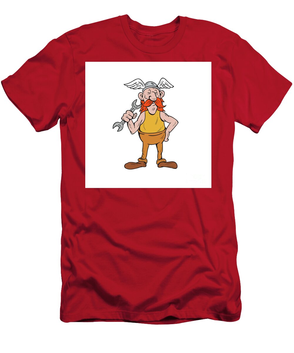 Viking Repairman Standing Spanner Cartoon Aloysius Patrimonio T-Shirt