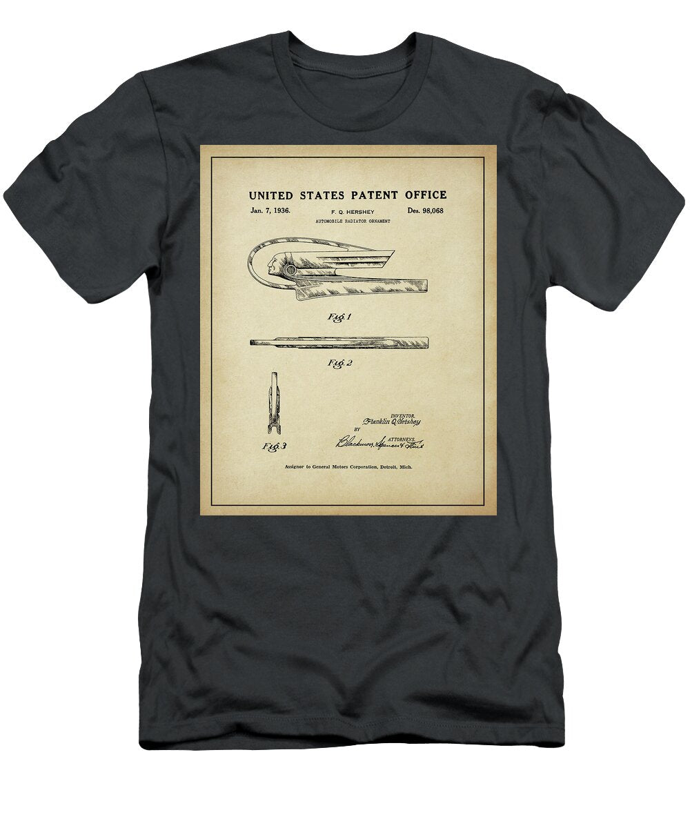 Vintage 1936 Pontiac Chief Hood Ornament Patent Dale Kincaid T-Shirt