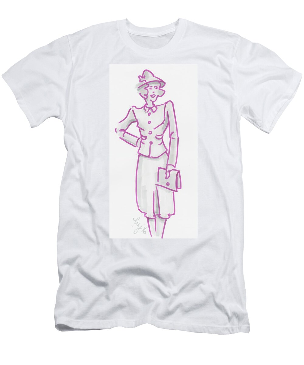 Vintage 1940s Woman Illustration I Knew Hed Be Late Mike Jory T-Shirt