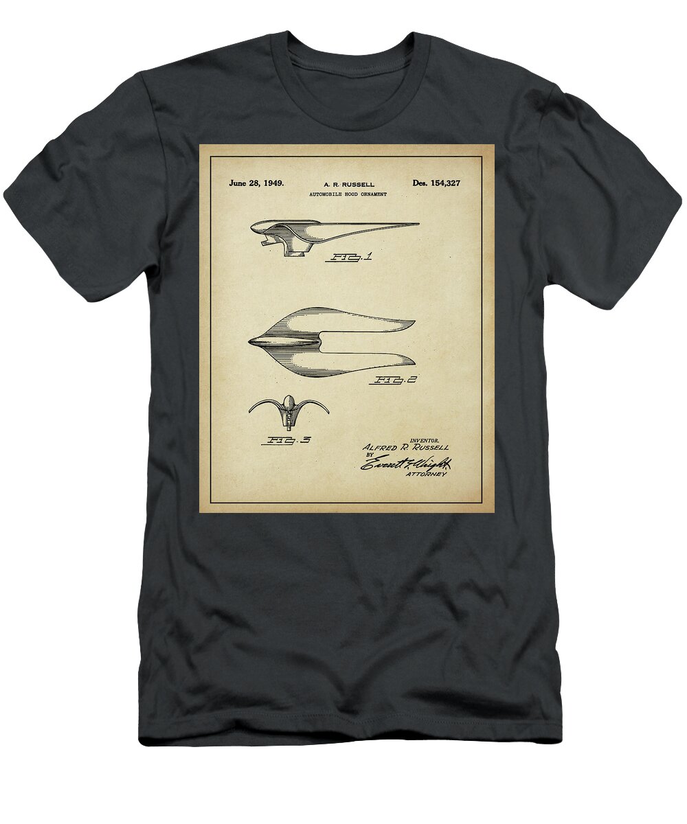 Vintage 1949 Russells Bird Hood Ornament Patent Dale Kincaid T-Shirt
