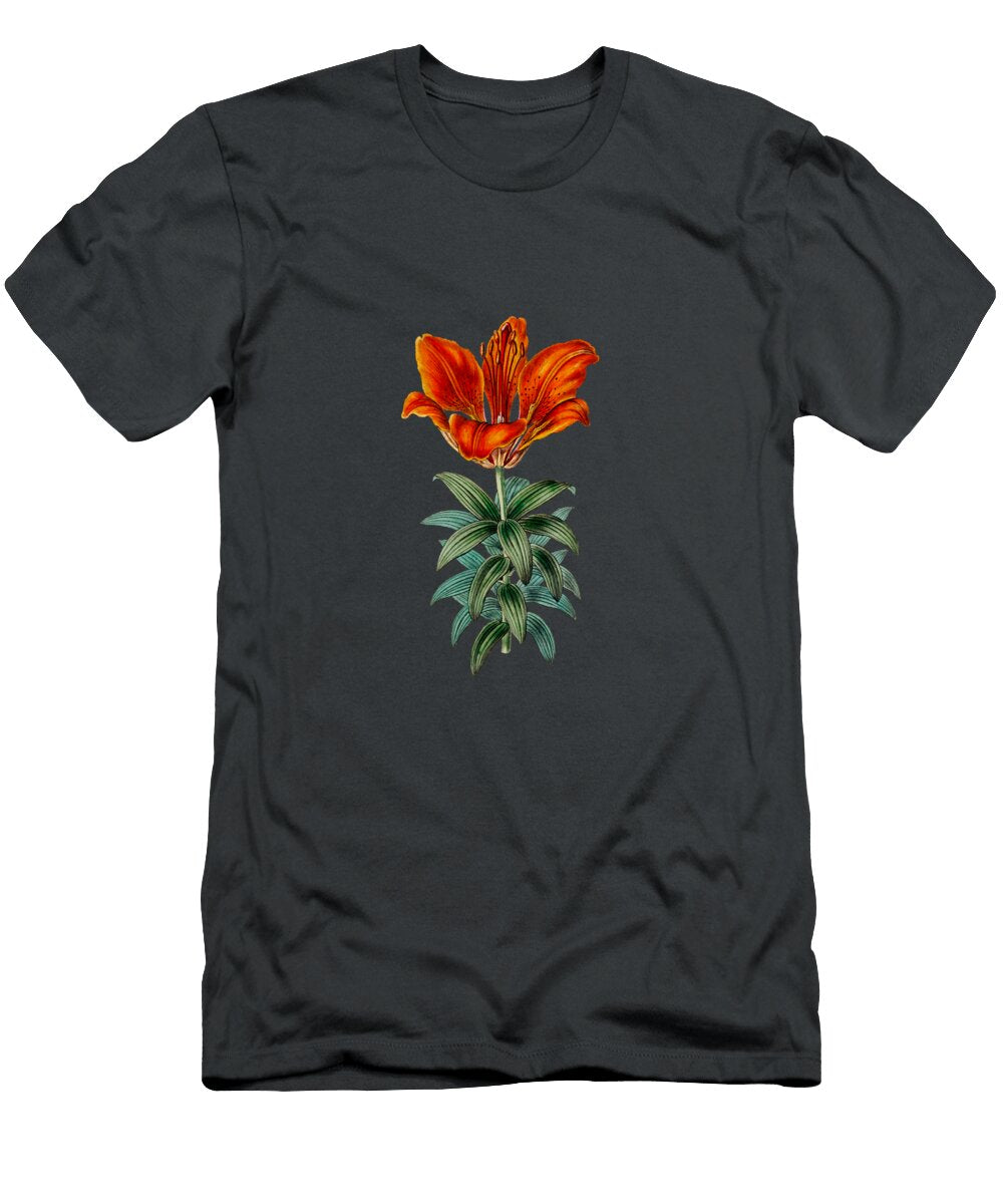Vintage Blood Red Lily Flower Botanical Illustration on Pure White Holy Rock Design T-Shirt