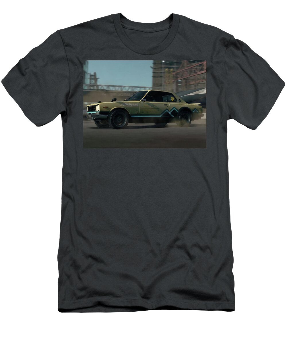 Vintage Car Drifting in Cityscape Vintage Car Drifting Travel Poster Art Print T-Shirt