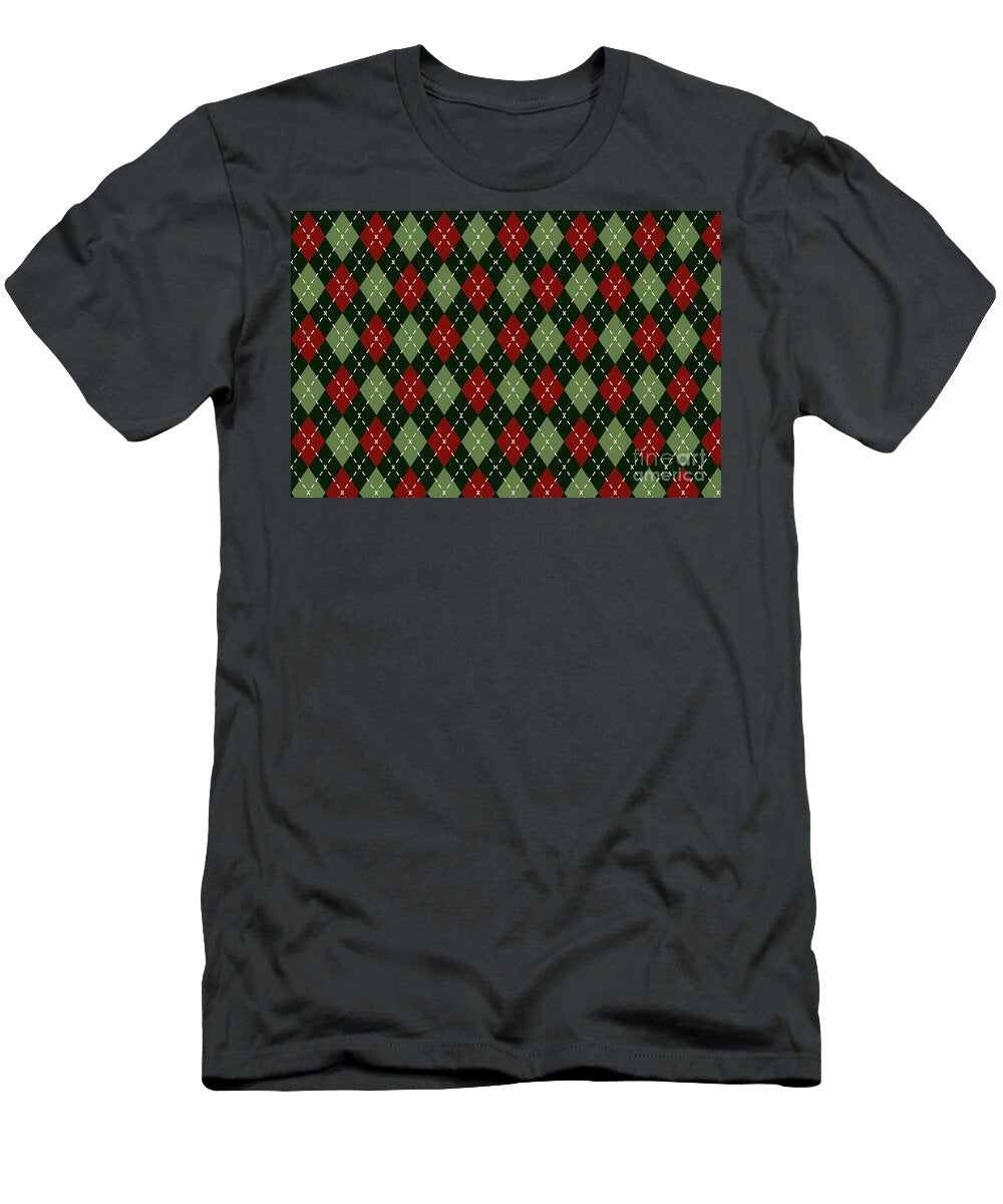 Vintage Christmas Argyle Pattern Green Red Black Petite Patterns T-Shirt