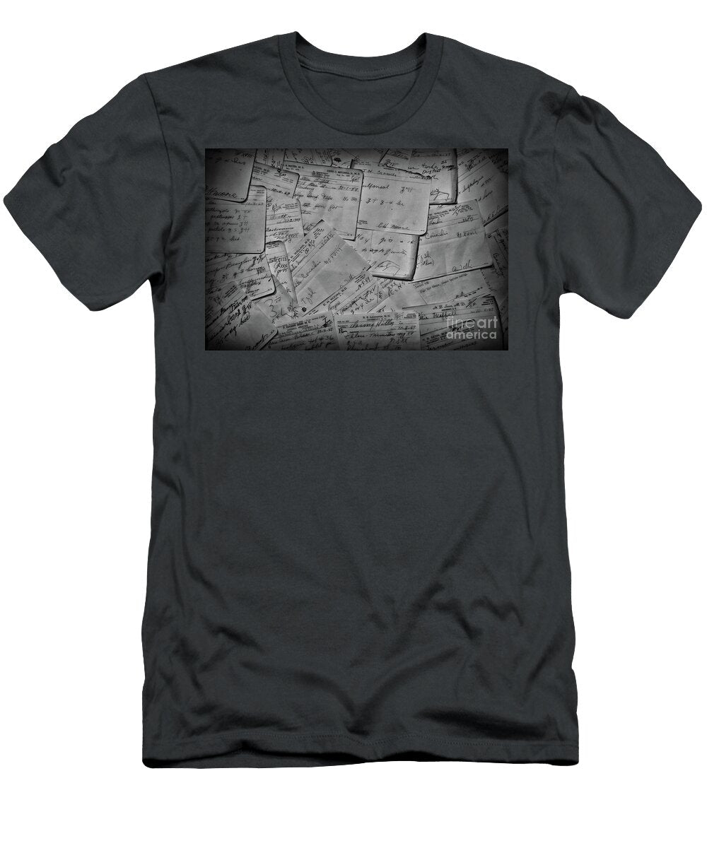 Vintage Handwritten Pharmacy Prescriptions 1940s Black and White Paul Ward T-Shirt
