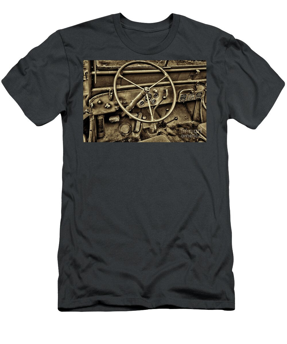 Vintage Jeep Steering Wheel Sepia Paul Ward T-Shirt