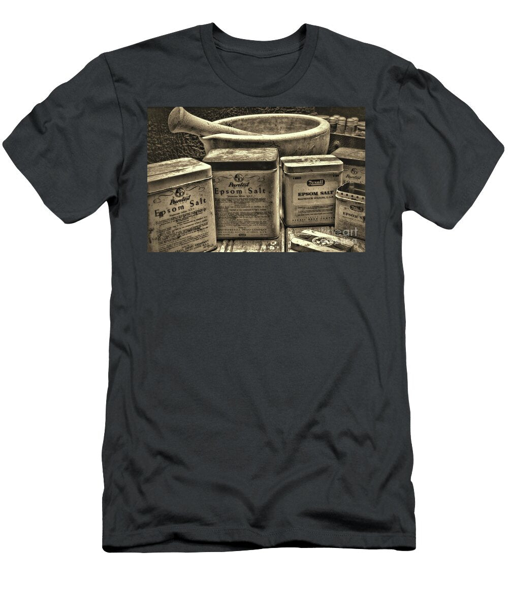 Vintage Medicine Epsom Salt Tins Sepia Paul Ward T-Shirt