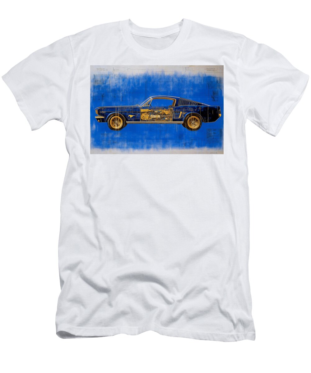 Vintage Mustang Technical Drawing Frederick Vellani T-Shirt
