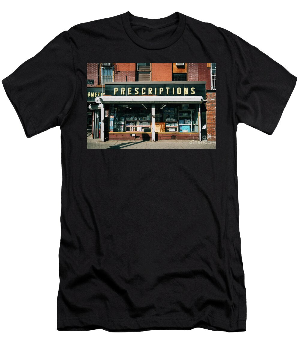 Vintage Prescriptions Sign At Stuart Slater Pharmacy Williamsburg Brooklyn New York USA T-Shirt