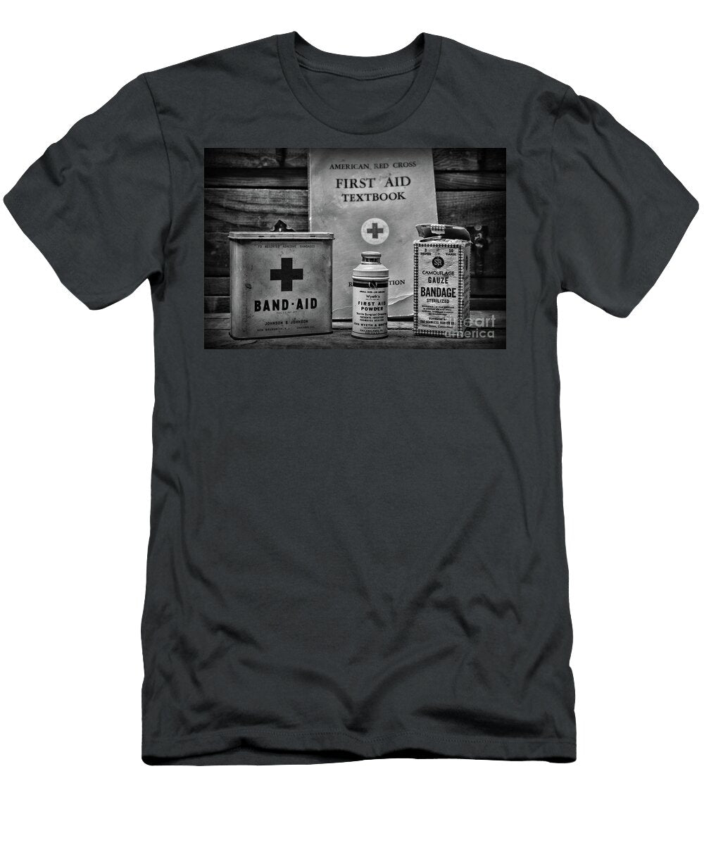 Vintage Red Cross First Aid Material Black and White Paul Ward T-Shirt