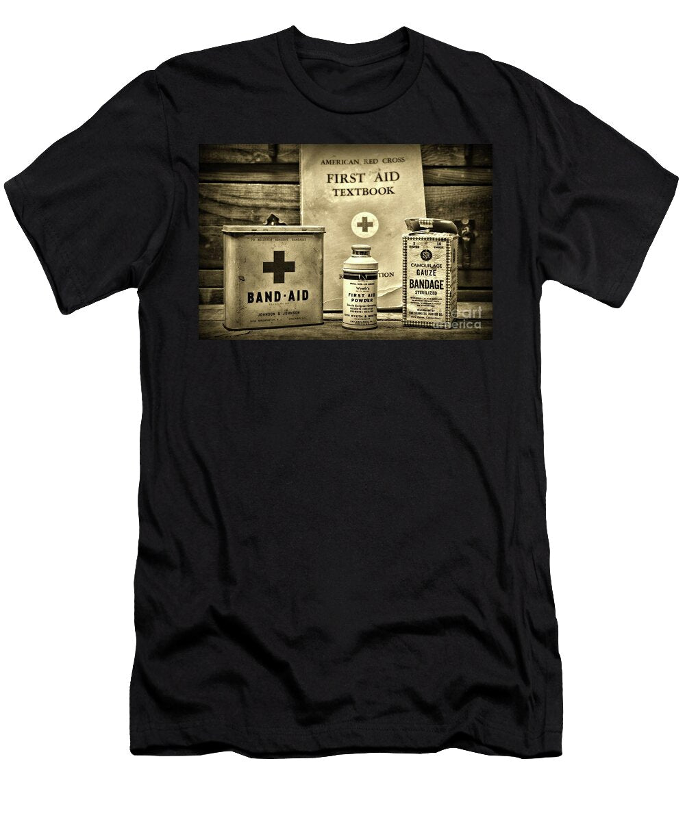 Vintage Red Cross First Aid Material Sepia Paul Ward T-Shirt