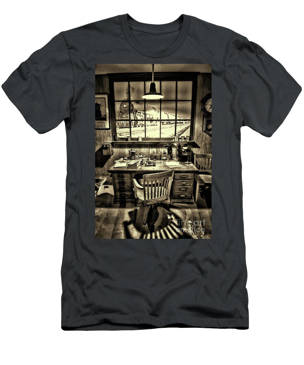 Vintage Stationmaster Office Retro Sepia Paul Ward T-Shirt