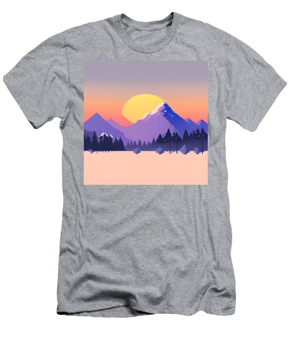 Violet Pixel Art Mountain Brandway T-Shirt