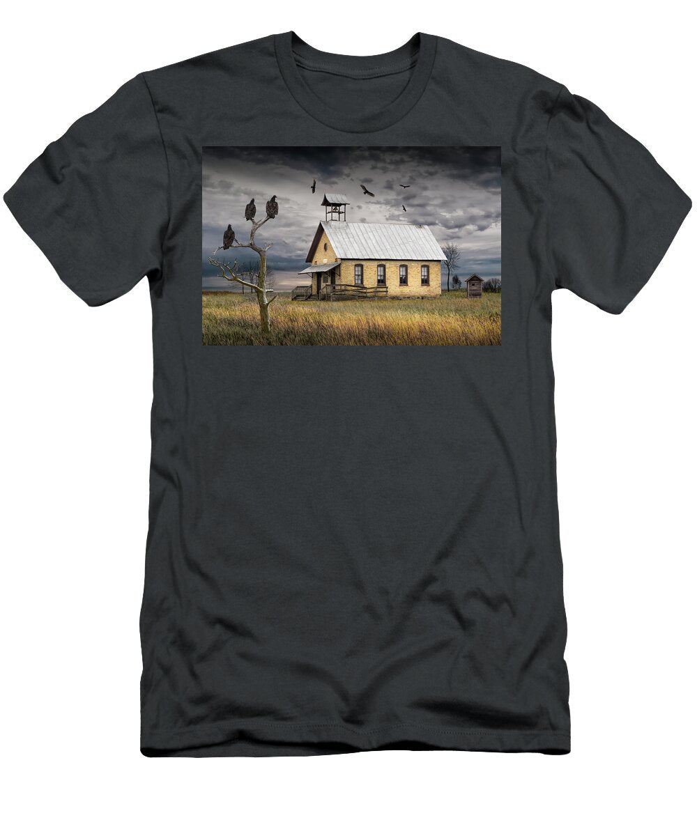 Vultures Circuling Over an Abandoned One Room School House Randall Nyhof T-Shirt