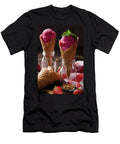 Wafer Cones with Strawberry Icecream in Two Glass Bottles on Woo Olena Mykhaylova T-Shirt