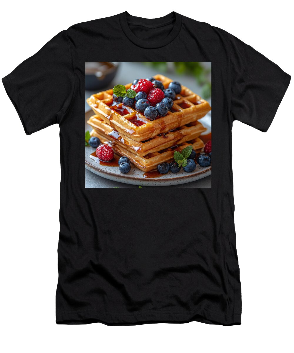 Waffles Stacked Topped with Syrup Berries Mint Prabina Kafla T-Shirt