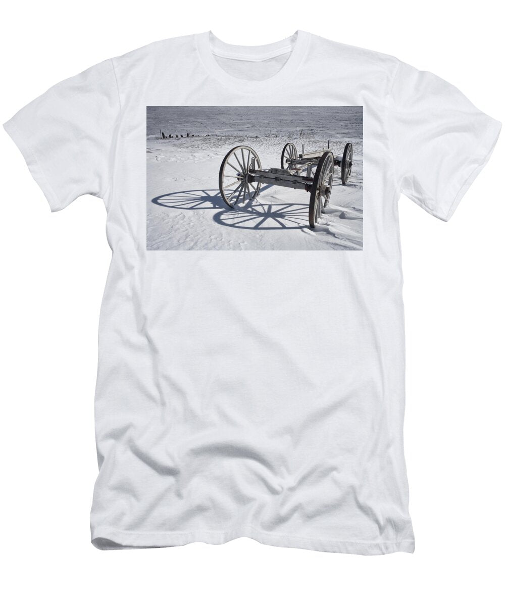 Wagon Chassis Along the Shore At Fayette Michigan State Park in Winter Randall Nyhof T-Shirt