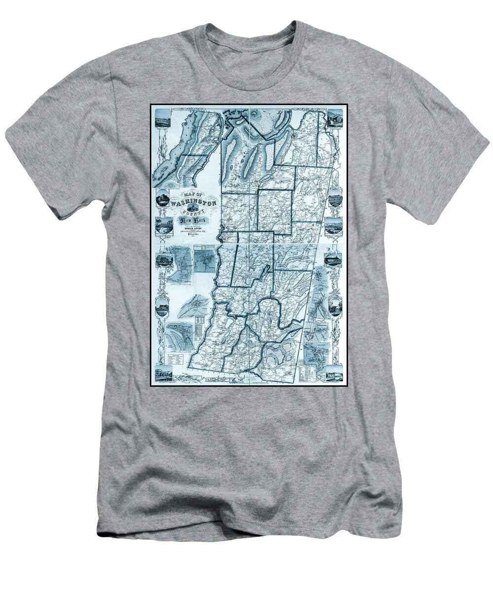 Washington County New York Vintage Historical Map 1853 Blue Carol Japp T-Shirt