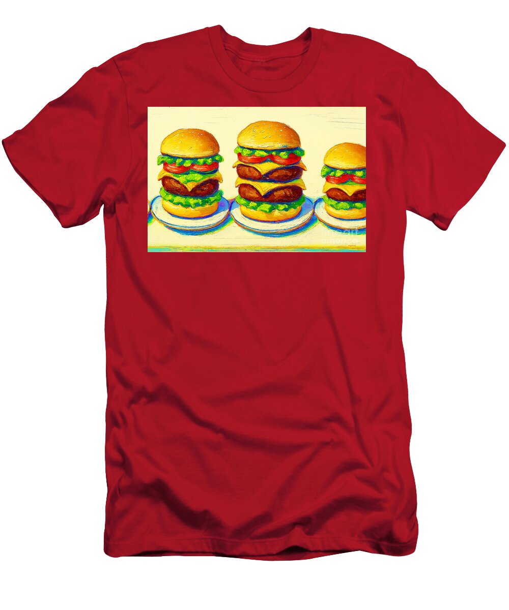 Wayne Thiebaud Inspired Fast Food Hamburgers 20250922zzzu Wingsdomain Art and Photography T-Shirt