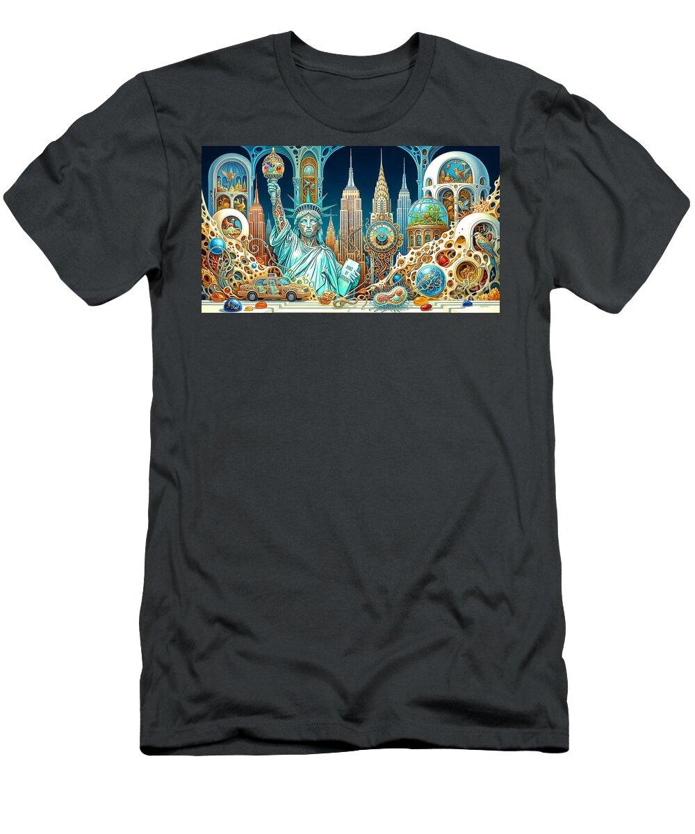 Welcome to the New York and the Statue of Liberty Surreal Abstract Kaleidoscope Imaginarium 2026527e Wingsdomain Art and Photography T-Shirt