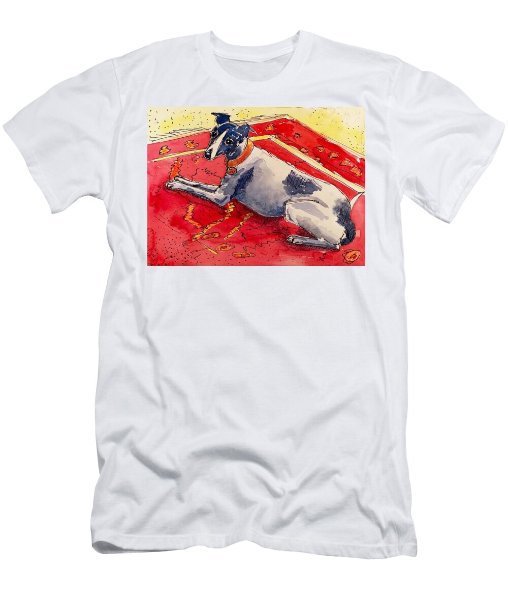 Whippet on Red Rug Zelda Tessadori T-Shirt