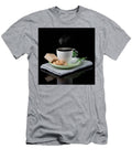 White Cup of Coffee and Waffles Isolated on Dark Background Aleksandr Rybin T-Shirt
