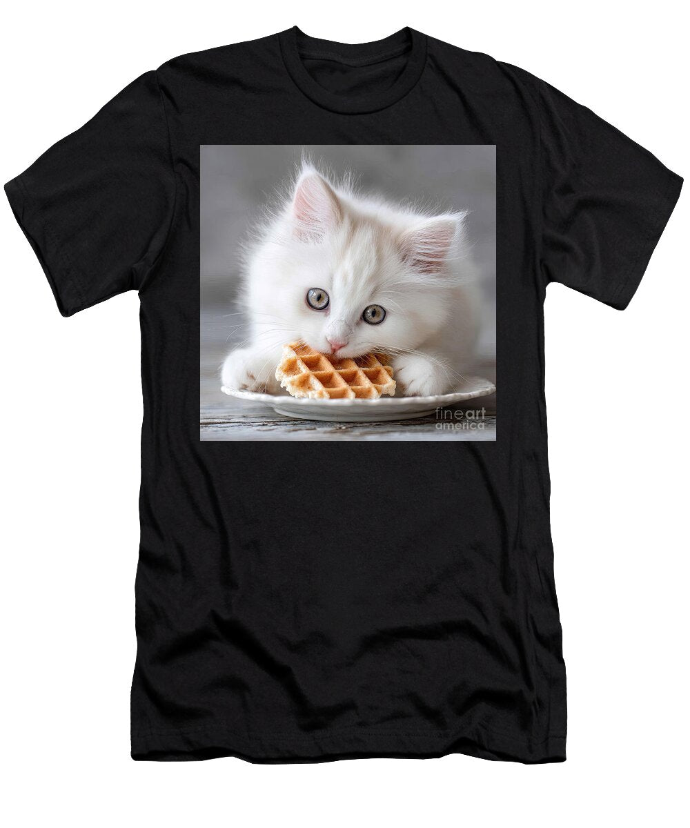White Kitten Eating Waffle Elisabeth Lucas T-Shirt