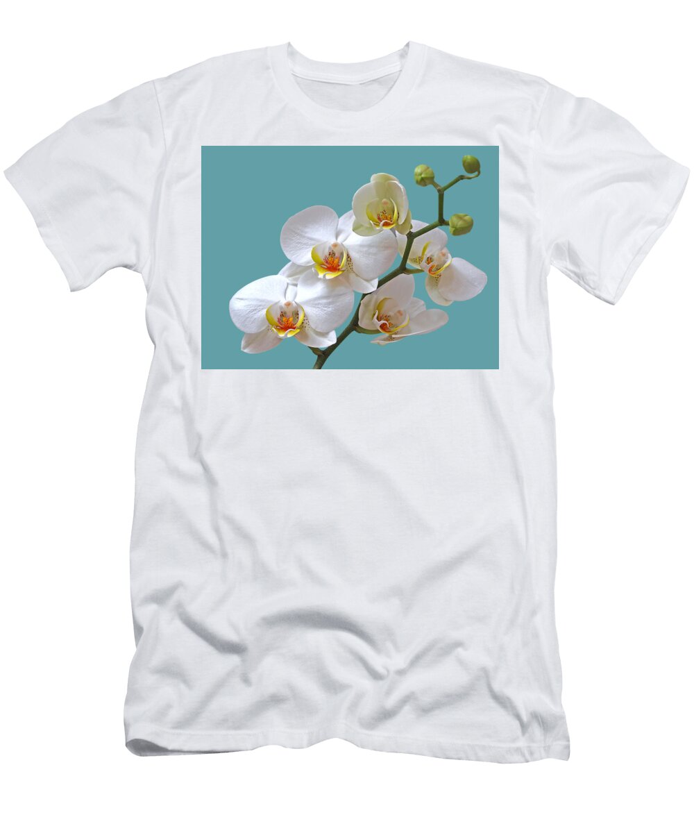 White Orchids on Ocean Blue Gill Billington T-Shirt