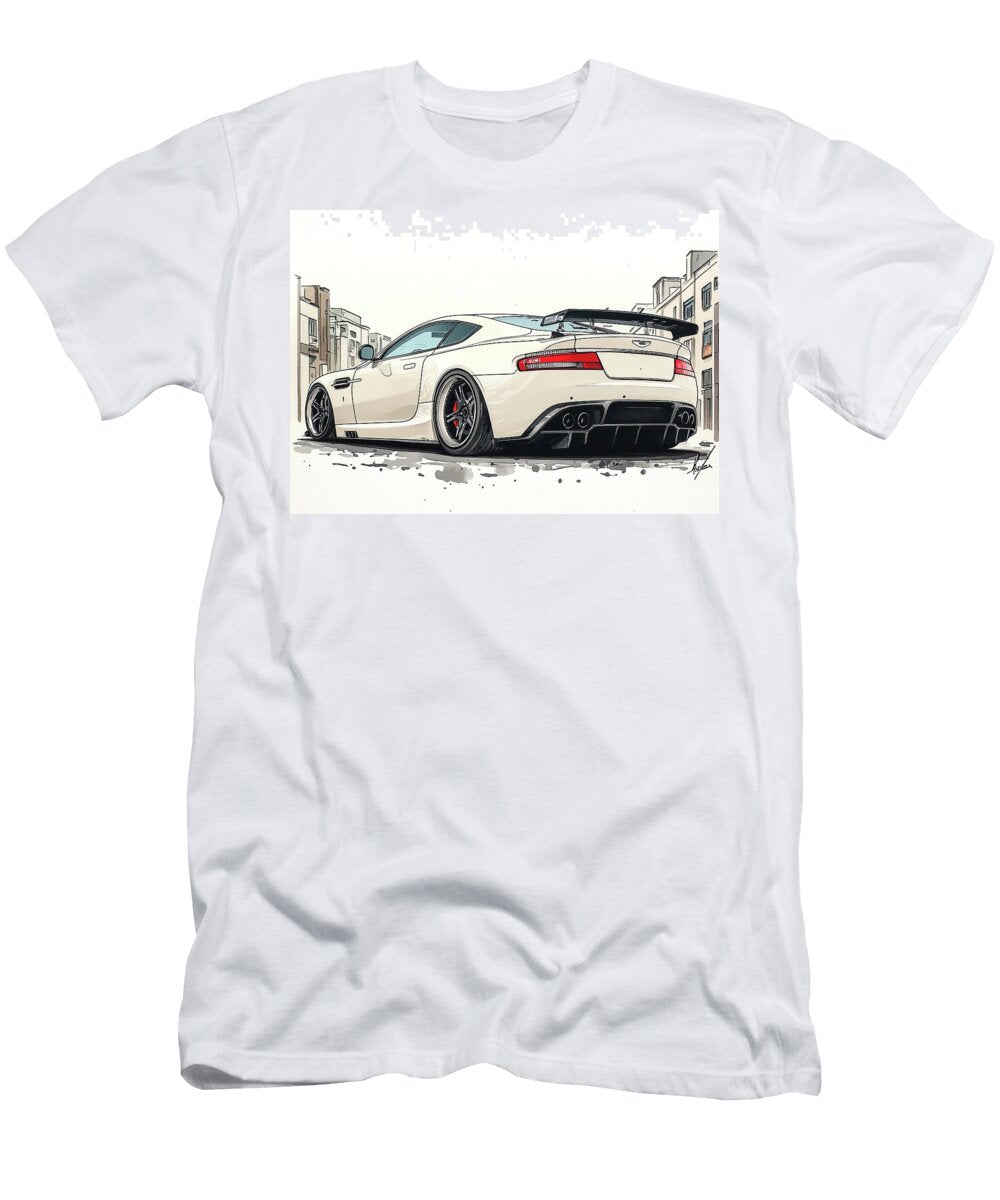 White Sports Aston Martin Db9 Car Sketch Rear View Clark Leffler T-Shirt