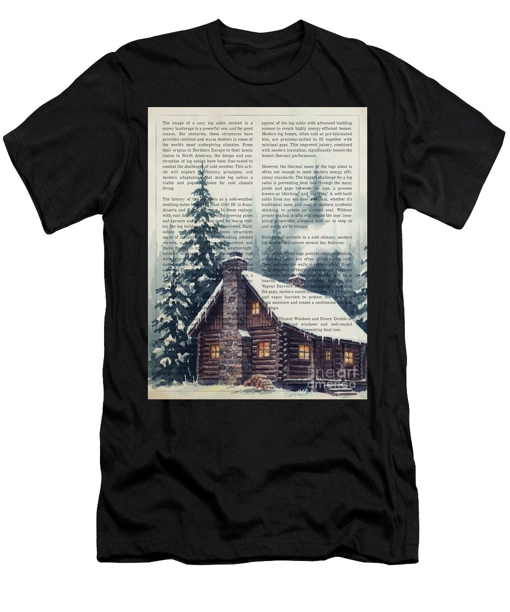 Winter Log Cabin Dictionary Page Aged Pixel T-Shirt