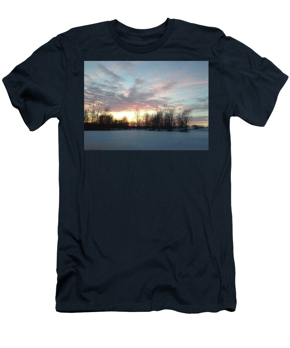 Winter Sunset Over Snowy Field LA Veta Kirby T-Shirt