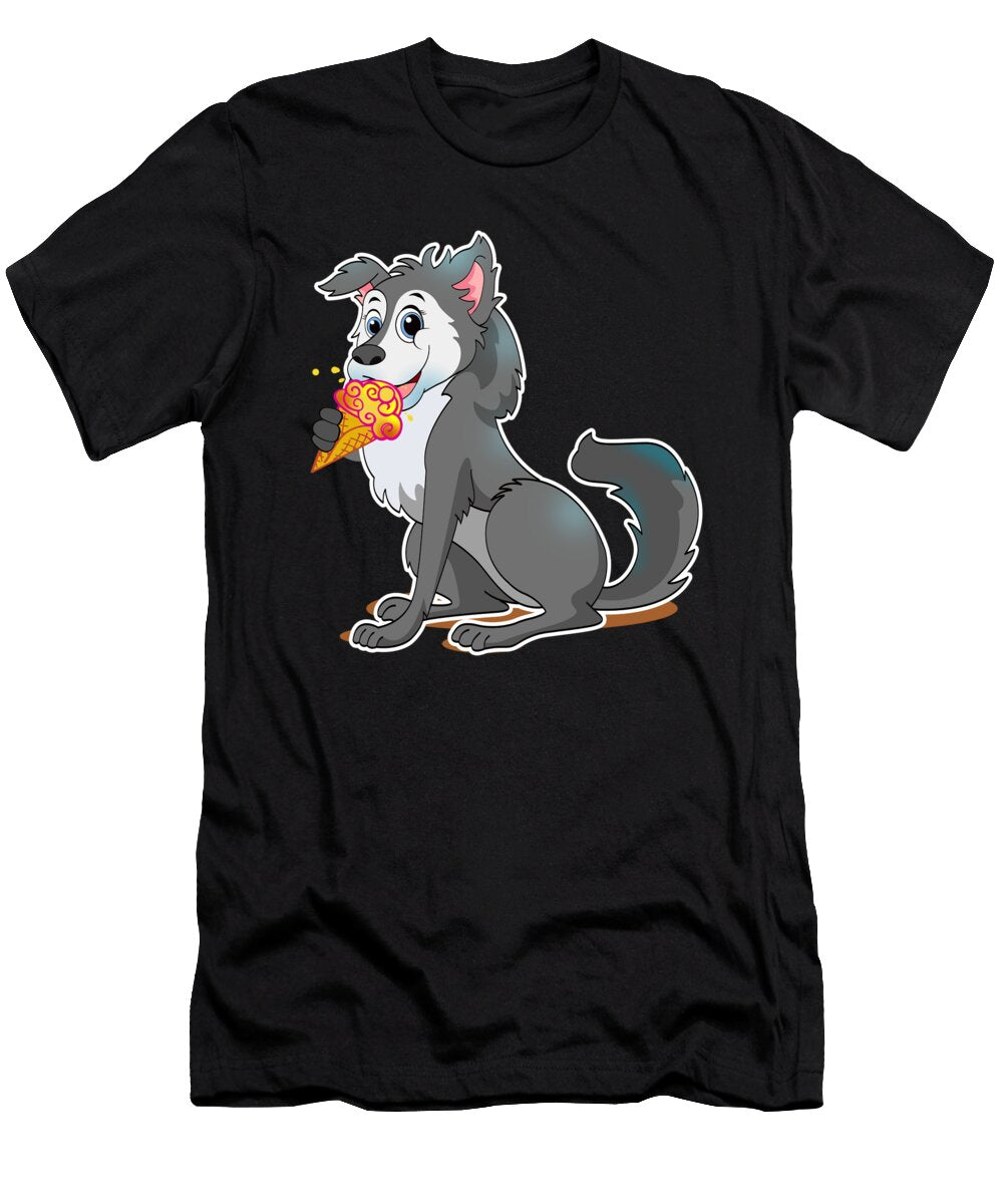 Wolf with Ice Cream Cartoon Summer Cartoon Gift Muc Designs T-Shirt