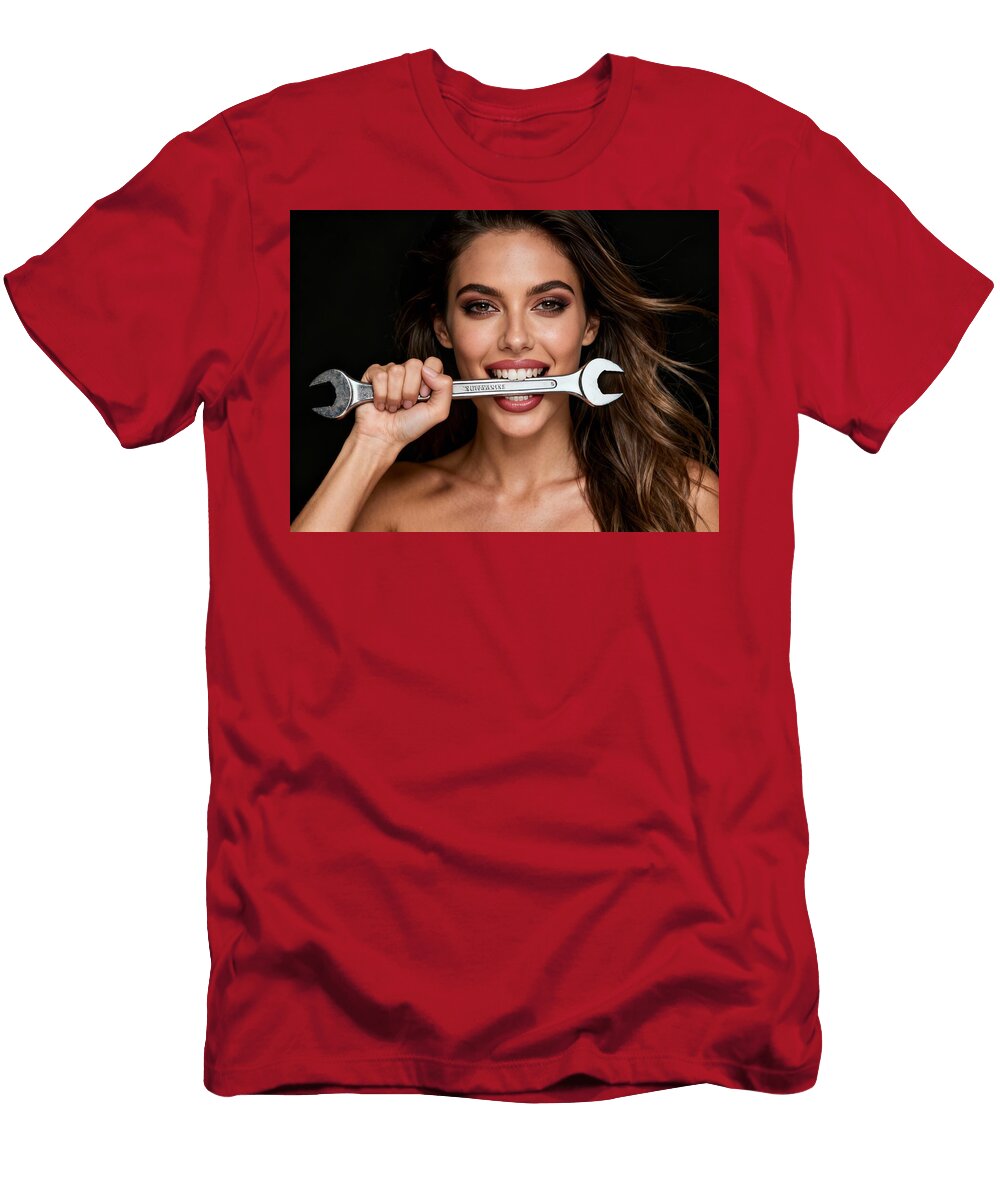 Woman Biting a Wrench Ego Crash T-Shirt